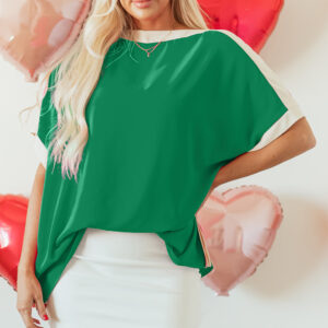 Blusa Verde Combinado Oversize Escote Barco