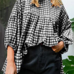 Blusa Negro Manga Abullonada Suelta