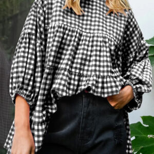 Blusa Negro Manga Abullonada Suelta