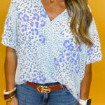 Blusa Azul Celeste Manga Corta Escote V