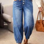 Jean Azul 4 Botones Delantero Tapered Casual Suelto Calce