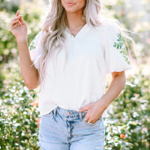 Blusa Blanco Floral Manga Abullonada