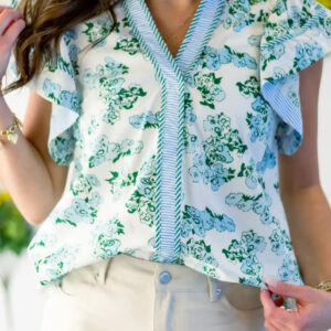 Blusa Verde A Rayas Manga Volado Escote V