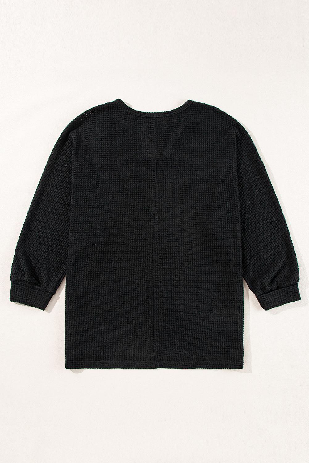 Top Negro Tejido Waffle Suelto Escote V - Image 6