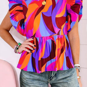 Blusa Naranja Estampado Abstracto Manga Volado
