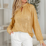 Blusa Dorado Metalizado Suelta Cuello Alto