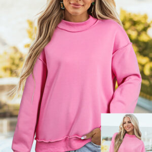 Buzo Rosa Brillante Hombro Caído Oversize Cuello Alto