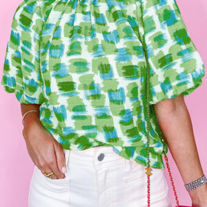 Blusa Verde Con Volados Cuello Alto