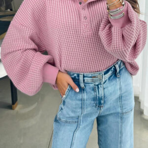 Top Rosa Claro Con Botones Holgado Con Cuello