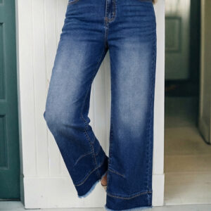 Jean Celeste Chic Con Costura Detalle Crudo Ruedo Al Tobillo