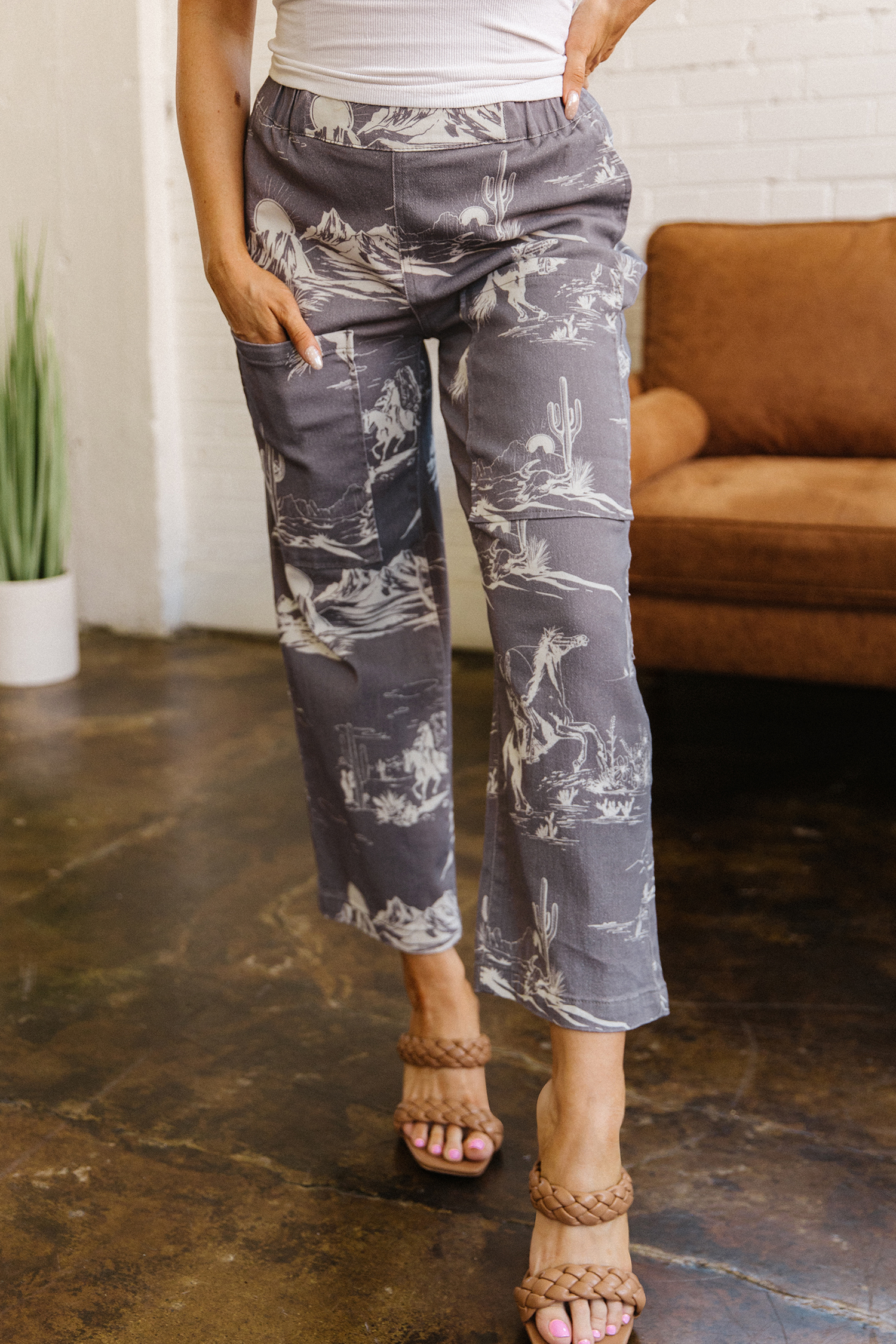 Jean Gris Salvaje Riding Vintage Estampado Relajado