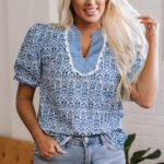 Blusa Azul A Rayas Manga Abullonada