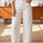 Jean Rosa Lunares Estampado Con Costura Detalle Barrel
