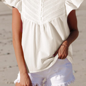 Blusa Blanco Con Botones Manga Volado