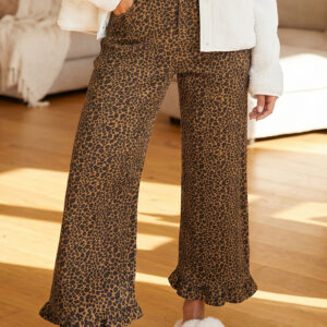 Jean Marrón Animal Print Leopardo Estampado Con Volados