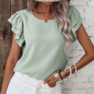 Blusa Aqua Con Volados Manga Corta