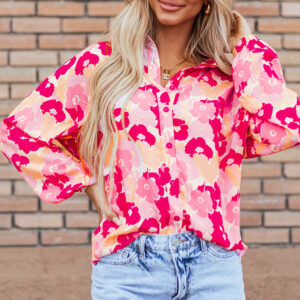 Camisa Rosa Floral Manga Abullonada