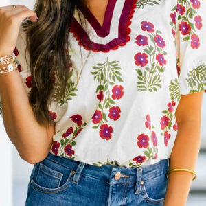 Blusa Blanco Floral Manga Globo