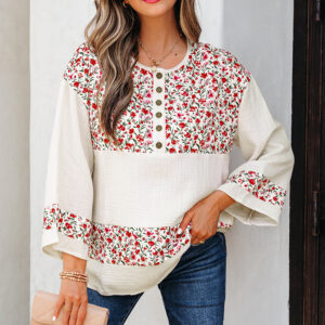 Blusa Rojo Floral Manga 3/4