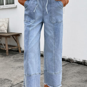 Jean Azul Cordón Con Costura Detalle Crudo Ruedo Pierna