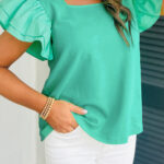 Blusa Menta Manga Volado Escote Cuadrado