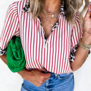 Blusa Rojo a Rayas Con Botones
