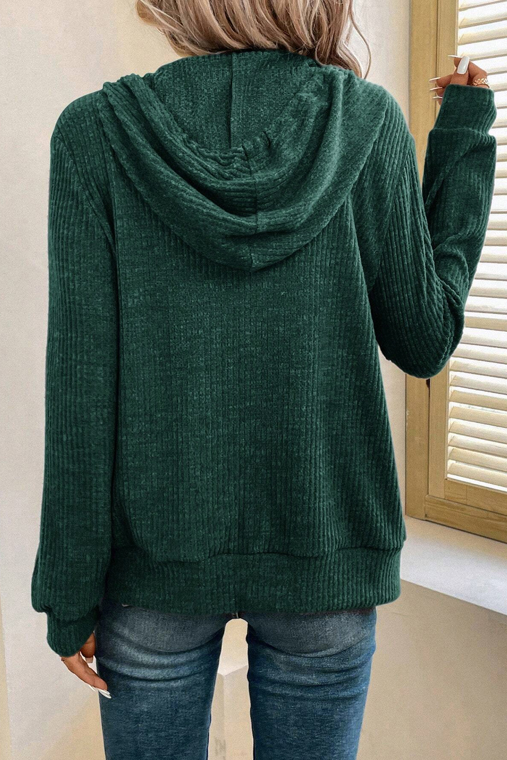 Hoodie Verde Pino Acanalado Con Cierre - Image 2