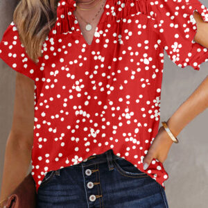 Blusa Rojo Fruncido Elástico Manga Corta