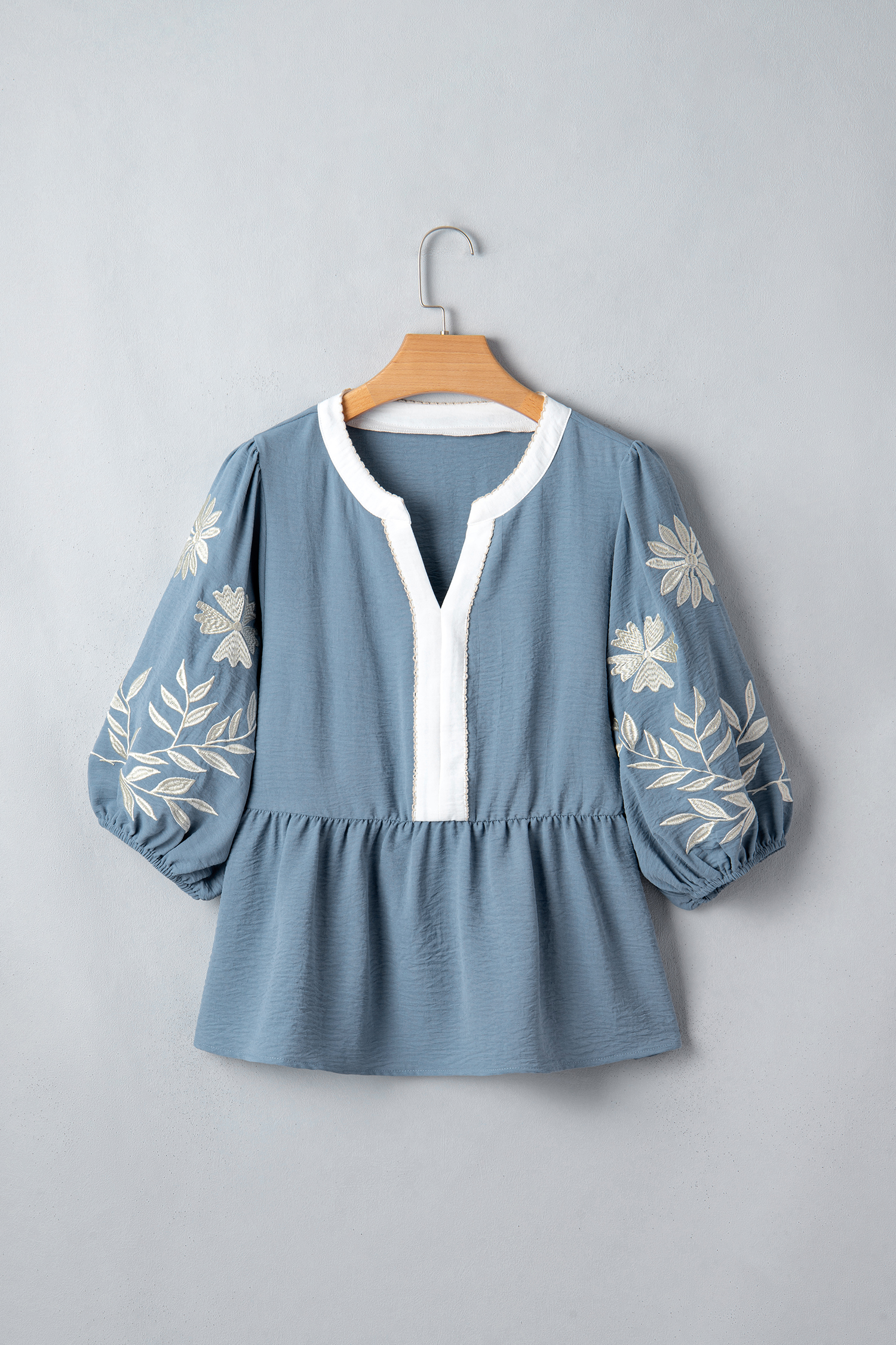 Blusa Celeste Combinado Manga Abullonada - Image 5