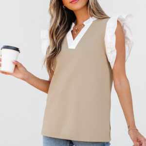 Blusa Caqui Pálido Con Volados Escote V