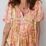 Blusa Naranja Manga Corta Escote V