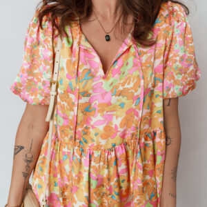 Blusa Naranja Manga Corta Escote V