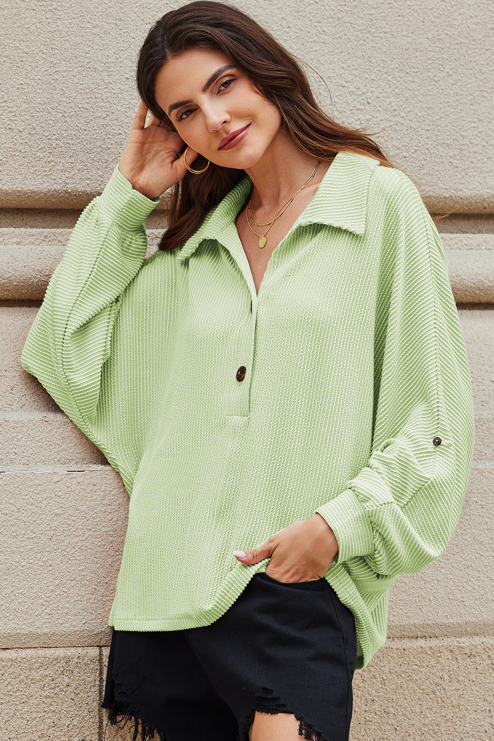 Top Aqua Acanalado Oversize Con Cuello - Image 3