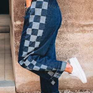 Jean Sail Azul Cuadros Lateral Con Paneles Patchwork Cordón