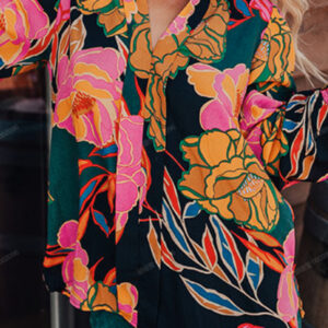 Blusa Negro Fruncido Elástico Manga Abullonada Escote V
