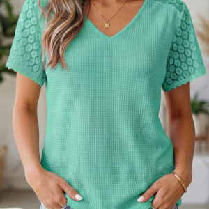 Blusa Menta Encaje Escote V