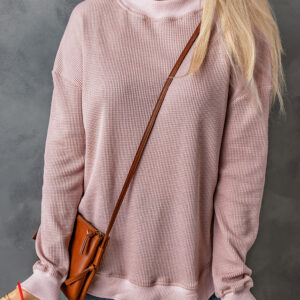 Top Rosa Tejido Waffle Cuello Redondo