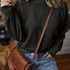 Buzo Negro Patchwork Cuello Redondo