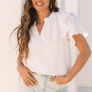 Blusa Blanco Con Volados Manga Corta