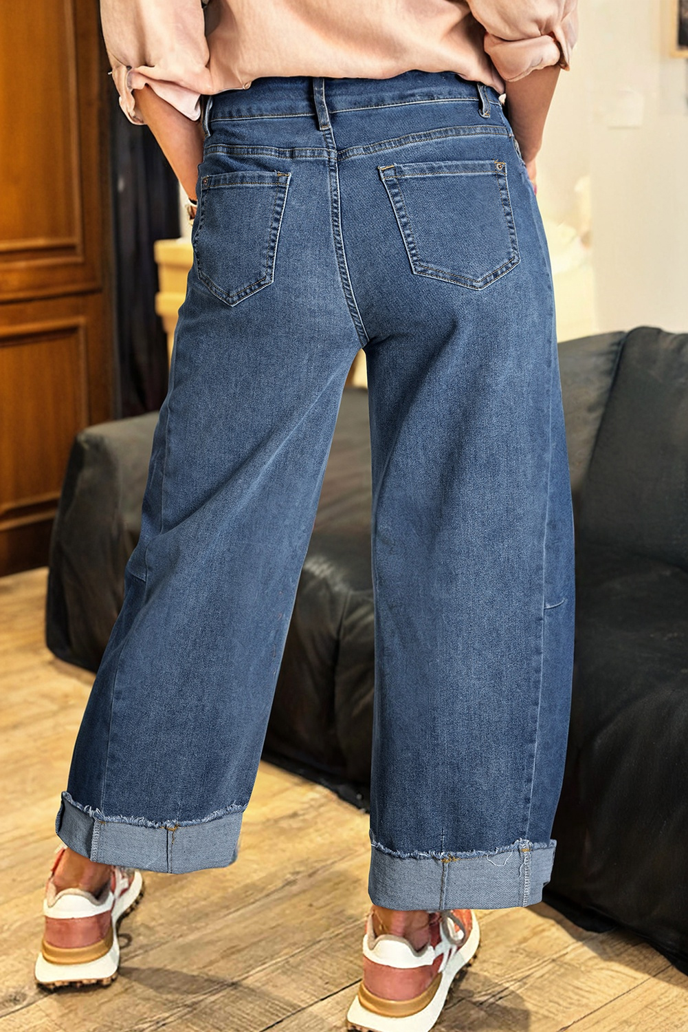 Jean Ashleigh Azul Con Costura Crudo Ruedo Pierna Ancha - Image 2
