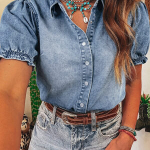 Camisa Celeste Estilo Jean Manga Corta