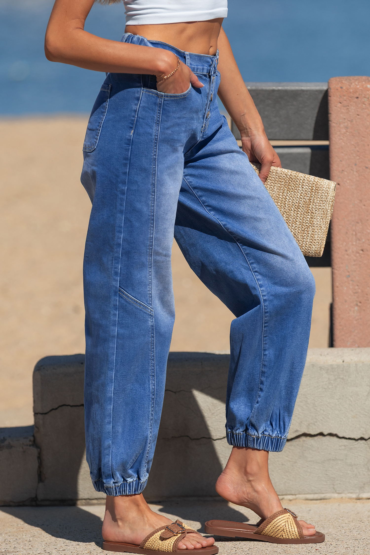 Jean Azul 4 Botones Delantero Tapered Casual Suelto Calce - Image 3