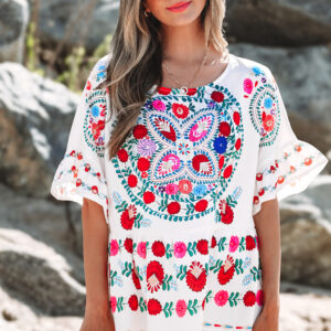 Blusa Blanco Con Volados Cuello Redondo