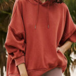 Hoodie Rojo Arcilla Hombro Caído Holgado
