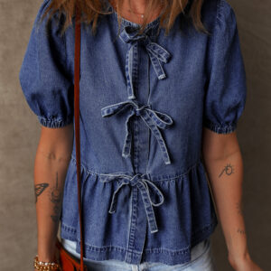 Camisa Celeste Estilo Jean Manga Globo