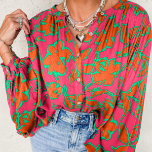Camisa Rosa Floral Suelta