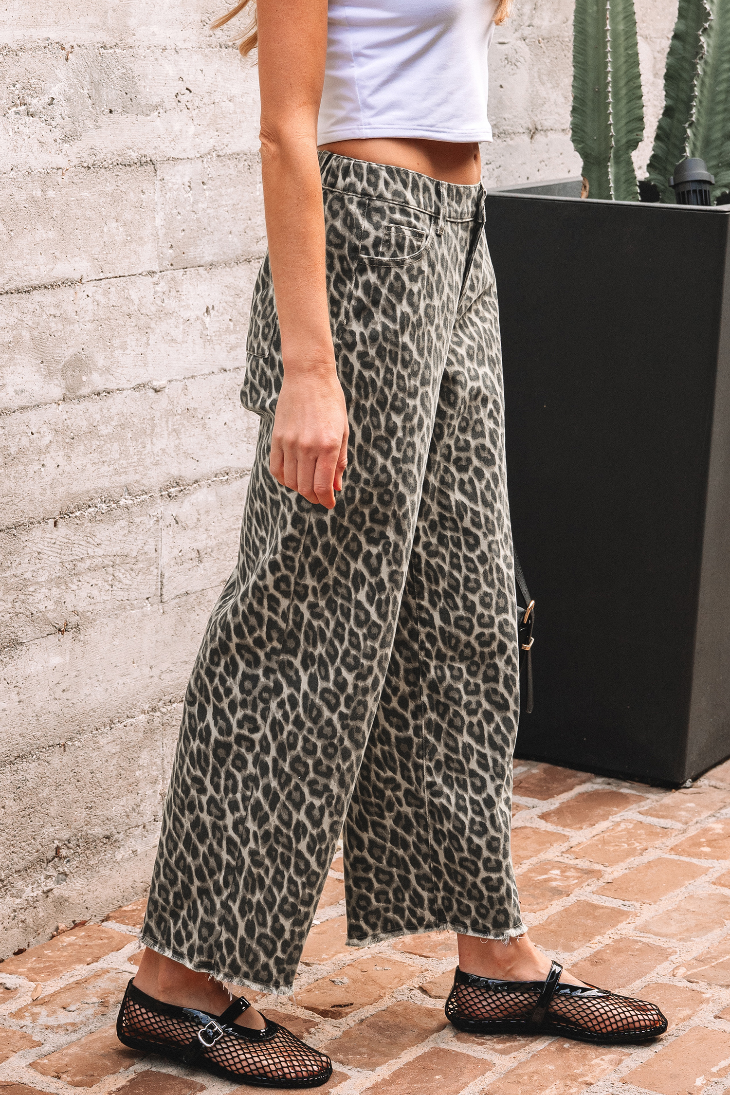 Jean Amarillo Animal Print Leopardo Recto Suelto Pierna - Image 3