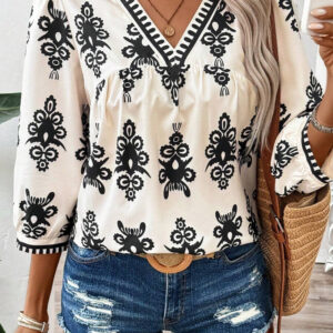 Blusa Beige Manga 3/4 Escote V