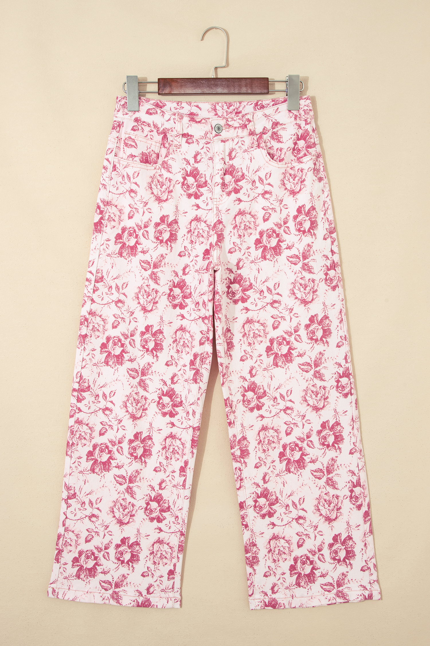 Jean Rosa Vintage Floral Estampado Relajado Pantalón - Image 5