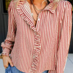 Camisa Rojo a Rayas Con Volados Manga Larga